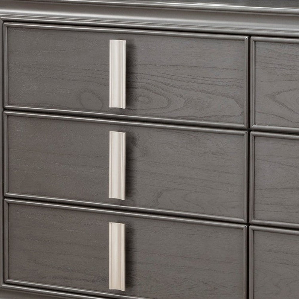 6 Drawer Transitional Style Wood Dresser with Metal Pulls, Gray