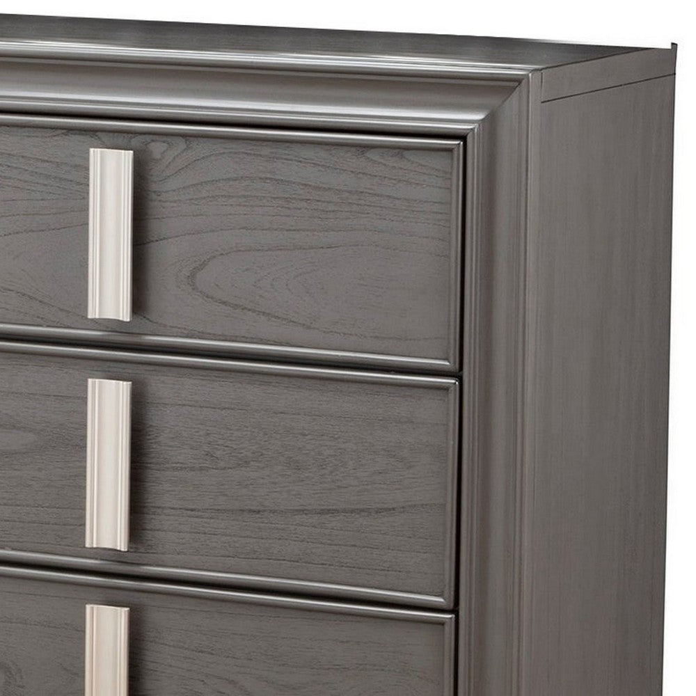 6 Drawer Transitional Style Wood Dresser with Metal Pulls, Gray
