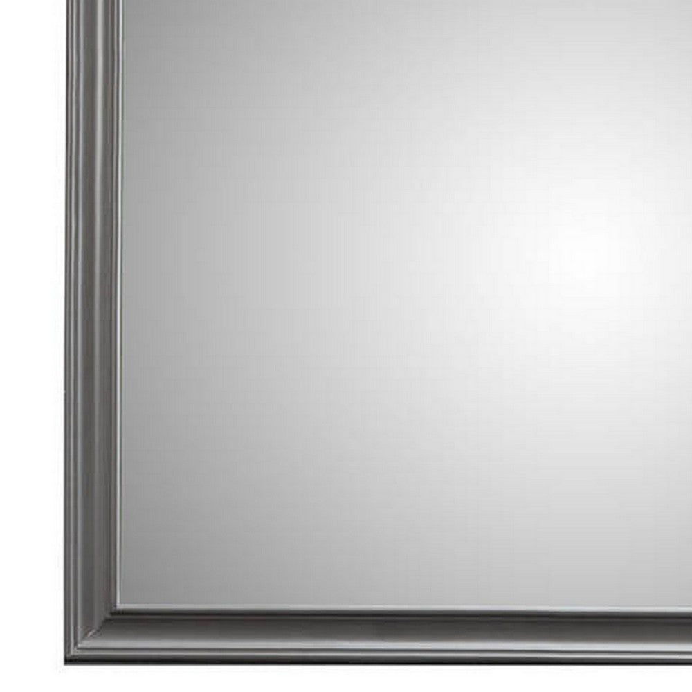 Transitional Style Rectangular Molded Mirror with Wooden Frame, Gray