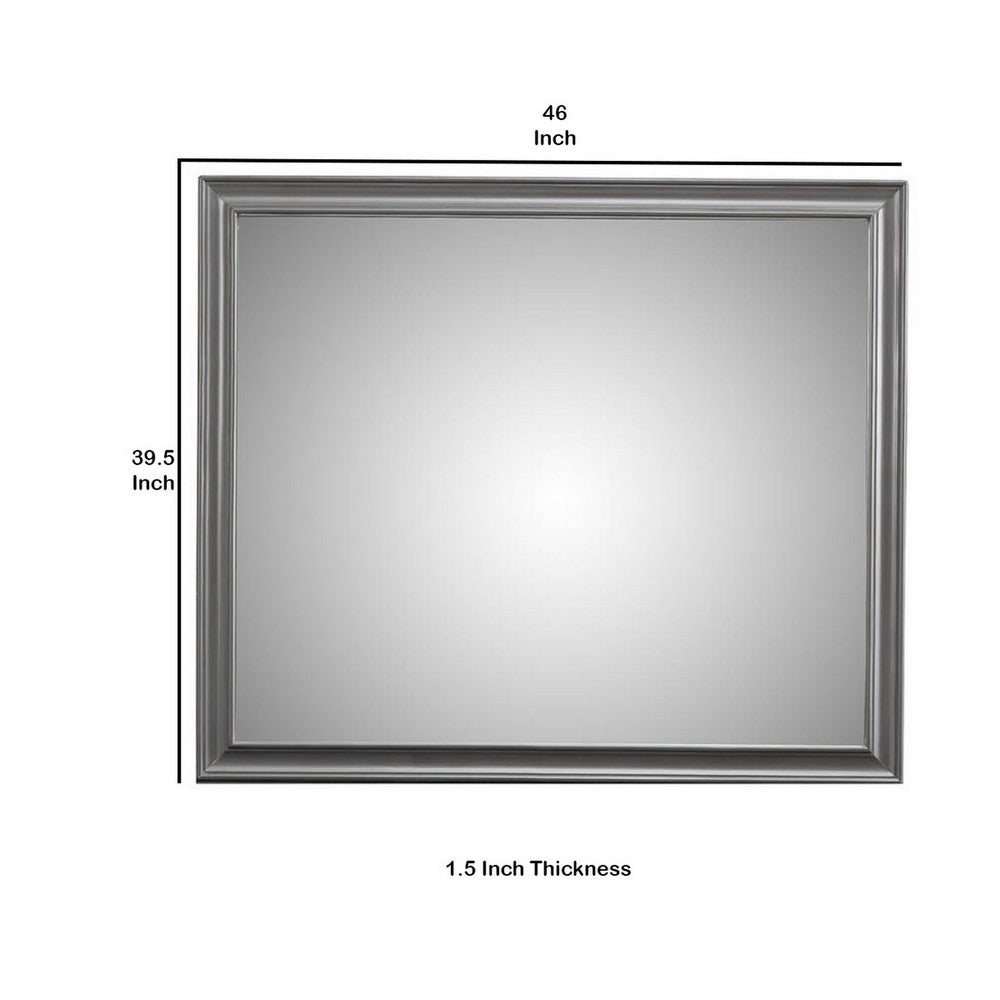 Transitional Style Rectangular Molded Mirror with Wooden Frame, Gray