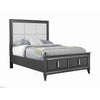 Transitional California King Storage Bed with Fabric Headboard, Gray and Cream