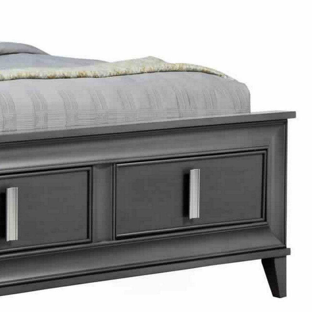Transitional California King Storage Bed with Fabric Headboard, Gray and Cream