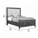 Transitional California King Storage Bed with Fabric Headboard, Gray and Cream