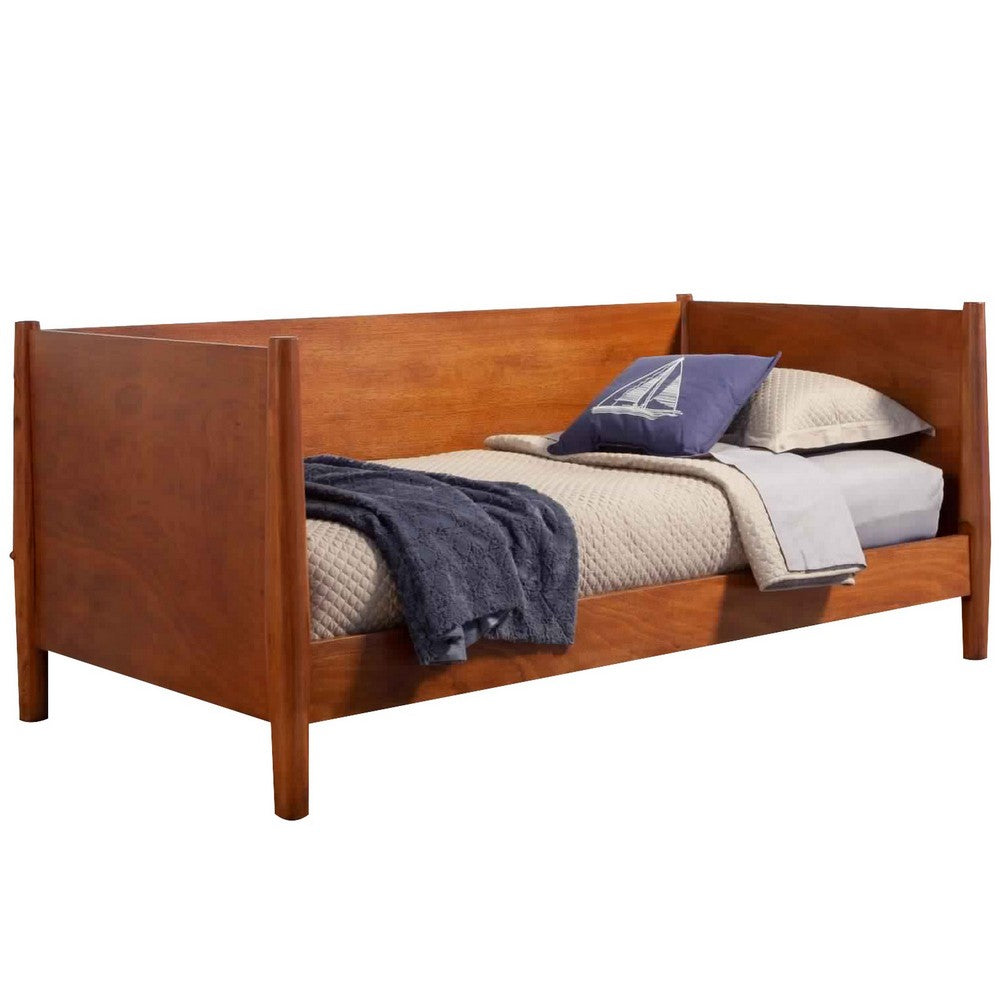 Mid Century Style Wooden Daybed with Round Legs, Brown