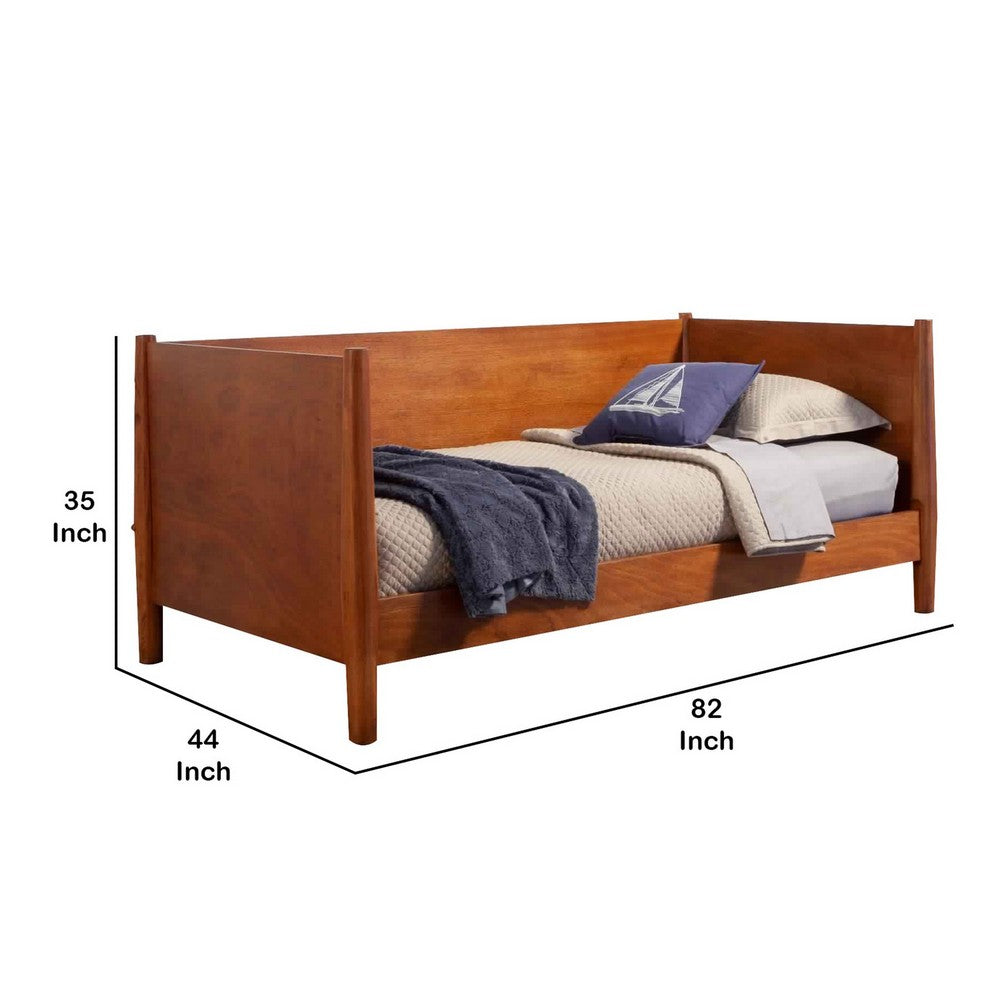 Mid Century Style Wooden Daybed with Round Legs, Brown