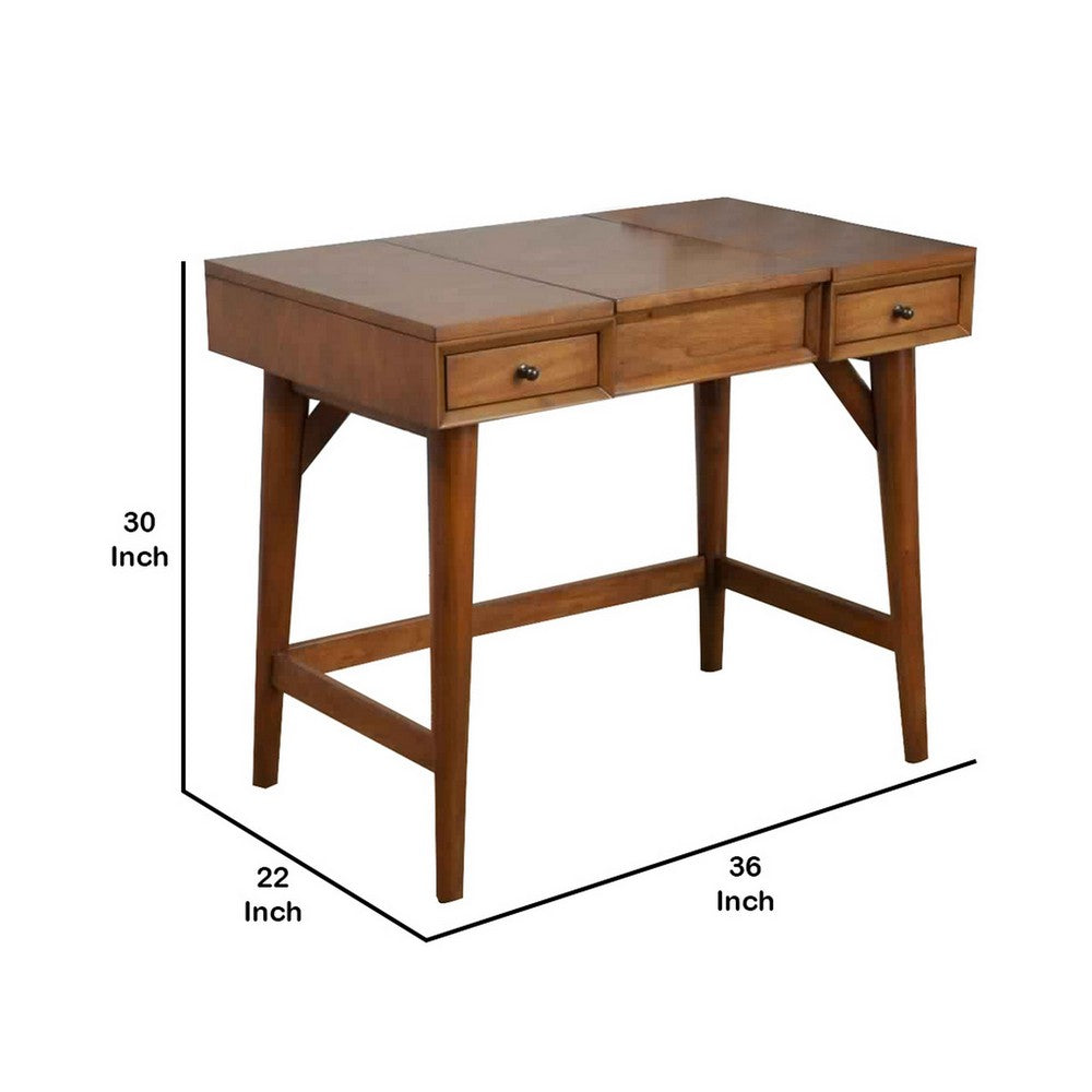 2 Drawer Vanity Desk with Flip Top Mirror and Storage Compartment, Brown