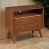 Wood Nightstand | 2 Drawers | Open Compartment | Splayed Legs | Brown