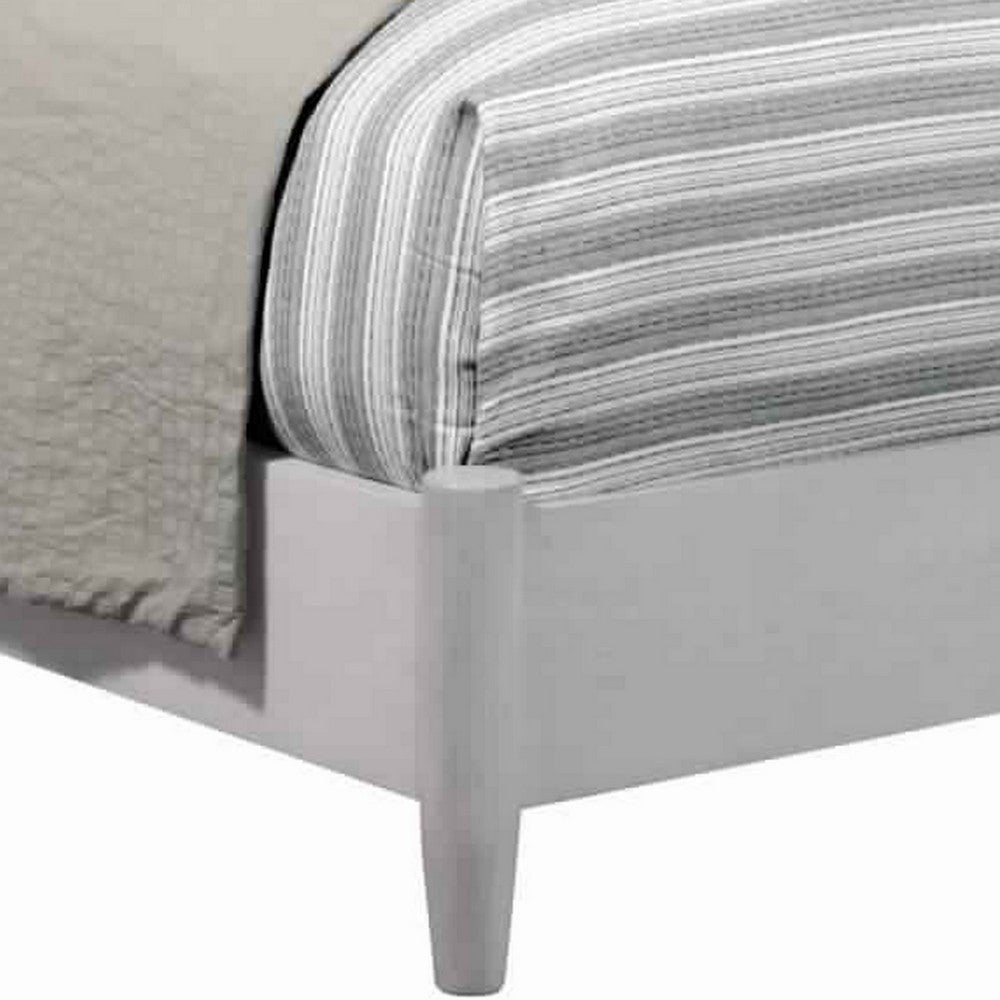 Mid Century Modern Wooden Queen Panel Bed with Round Legs, Gray