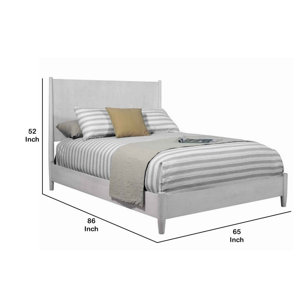 Mid Century Modern Wooden Queen Panel Bed with Round Legs, Gray
