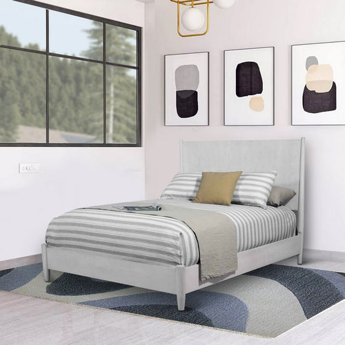 Mid Century Modern Wooden Queen Panel Bed with Round Legs, Gray