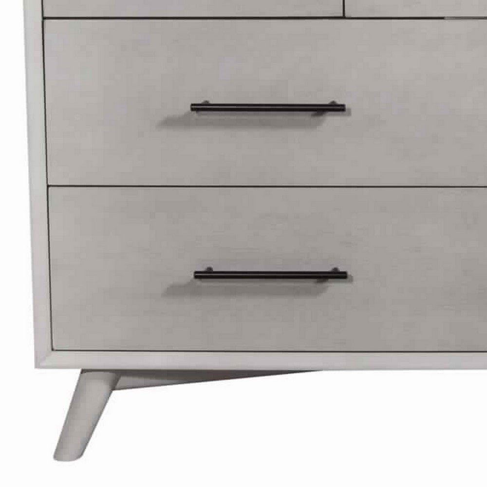 7 Drawer Mid Century Modern Wooden Dresser with Splayed Legs, Gray