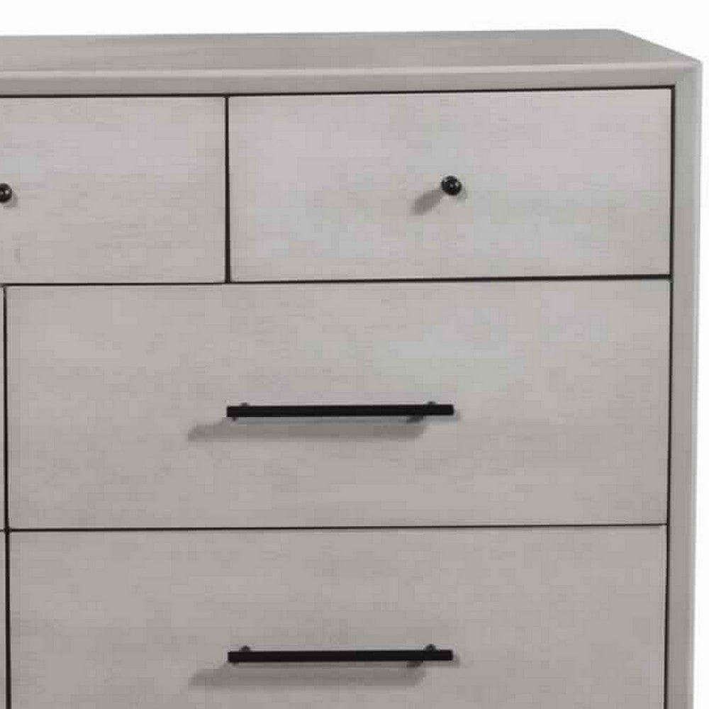 7 Drawer Mid Century Modern Wooden Dresser with Splayed Legs, Gray
