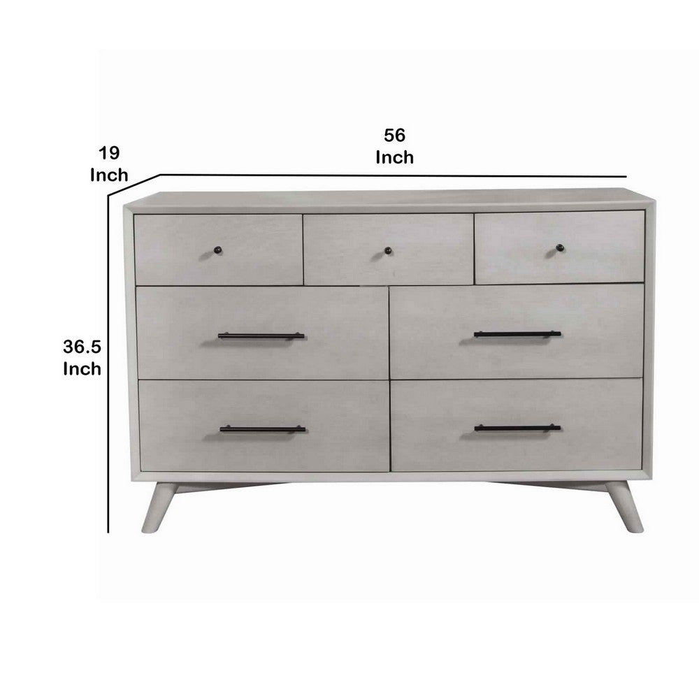 7 Drawer Mid Century Modern Wooden Dresser with Splayed Legs, Gray