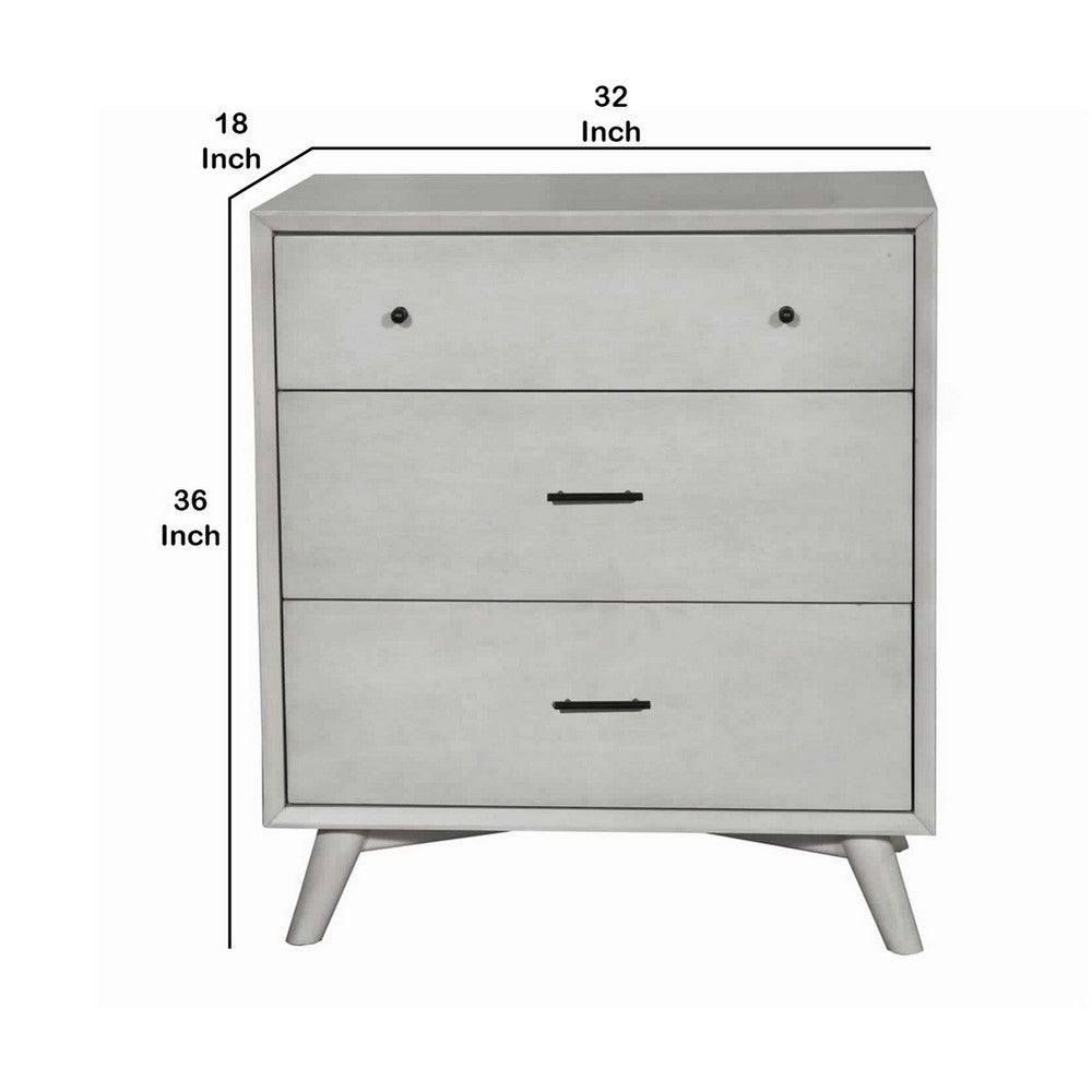 3 Drawer Mid Century Modern Wooden Chest with Splayed Legs, Small, Gray