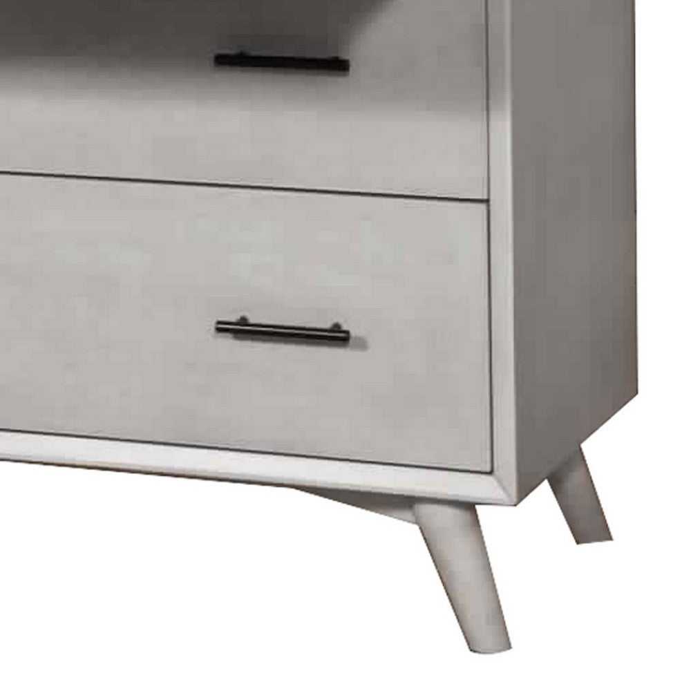 4 Drawer Mid Century Modern Wooden Chest with Pull Out Tray, Gray