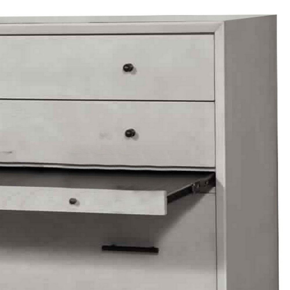 4 Drawer Mid Century Modern Wooden Chest with Pull Out Tray, Gray