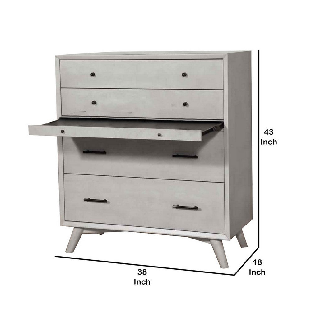 4 Drawer Mid Century Modern Wooden Chest with Pull Out Tray, Gray