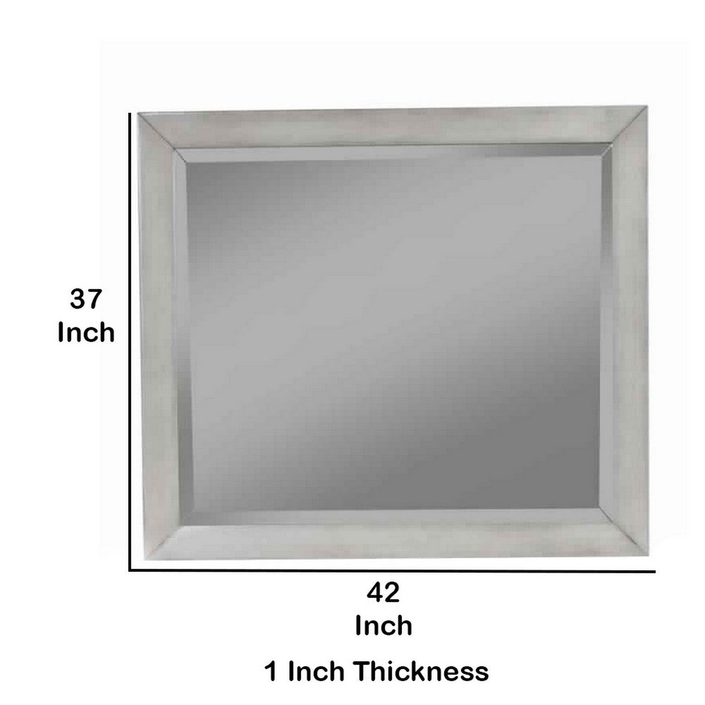 Mid Century Modern Rectangular Molded Mirror with Wooden Frame, Gray