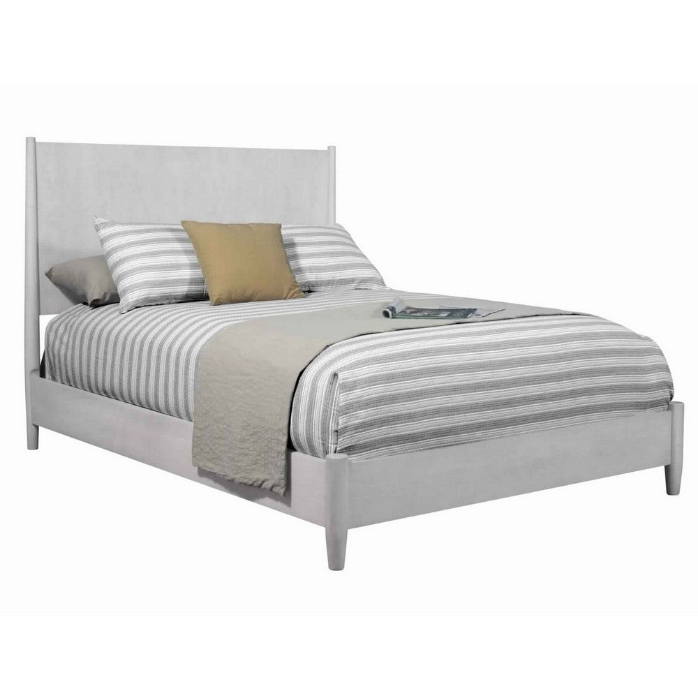 Mid Century Modern Wooden Standard King Bed with Round Legs, Gray