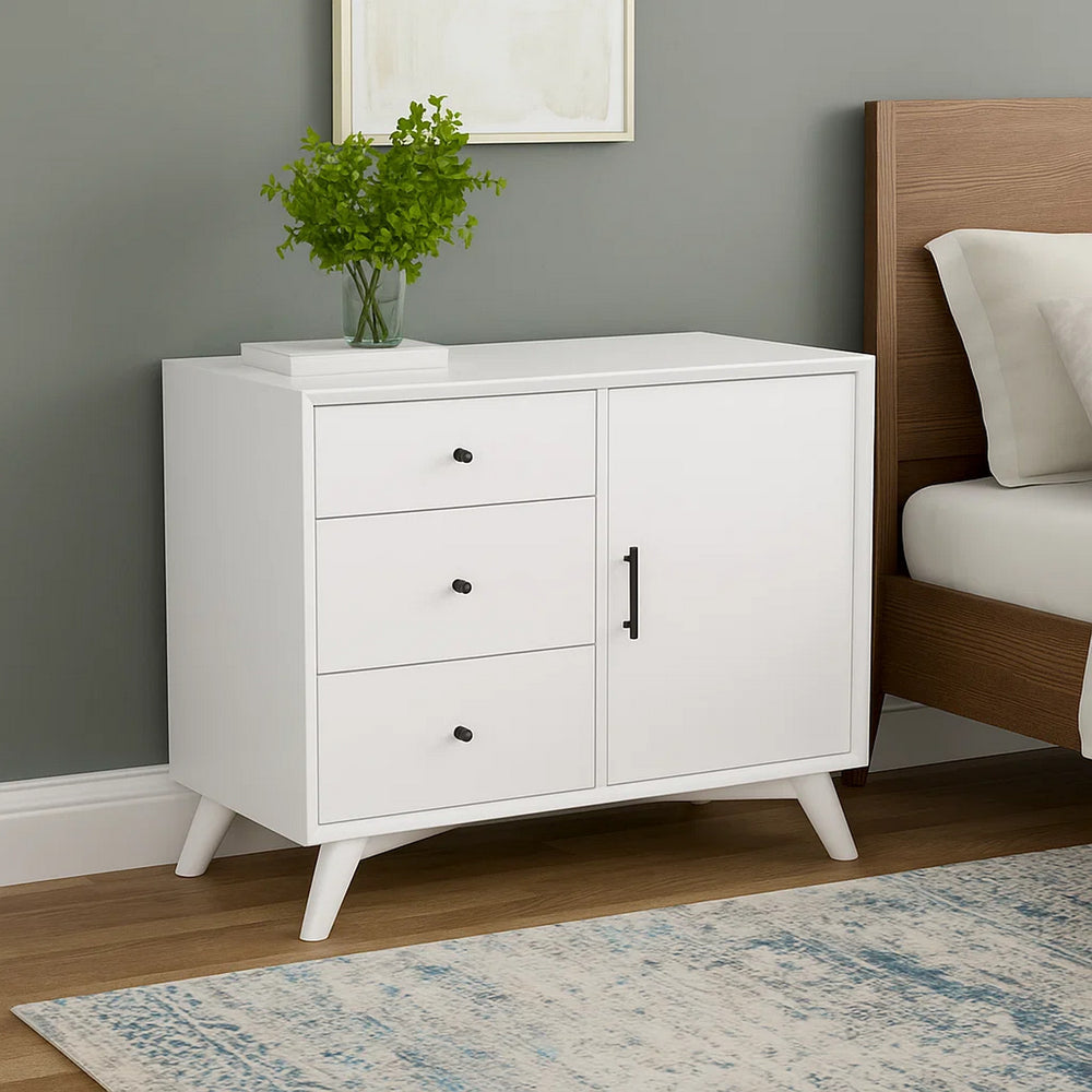 Wood Accent Cabinet | 3 Drawers | 1 Door | White