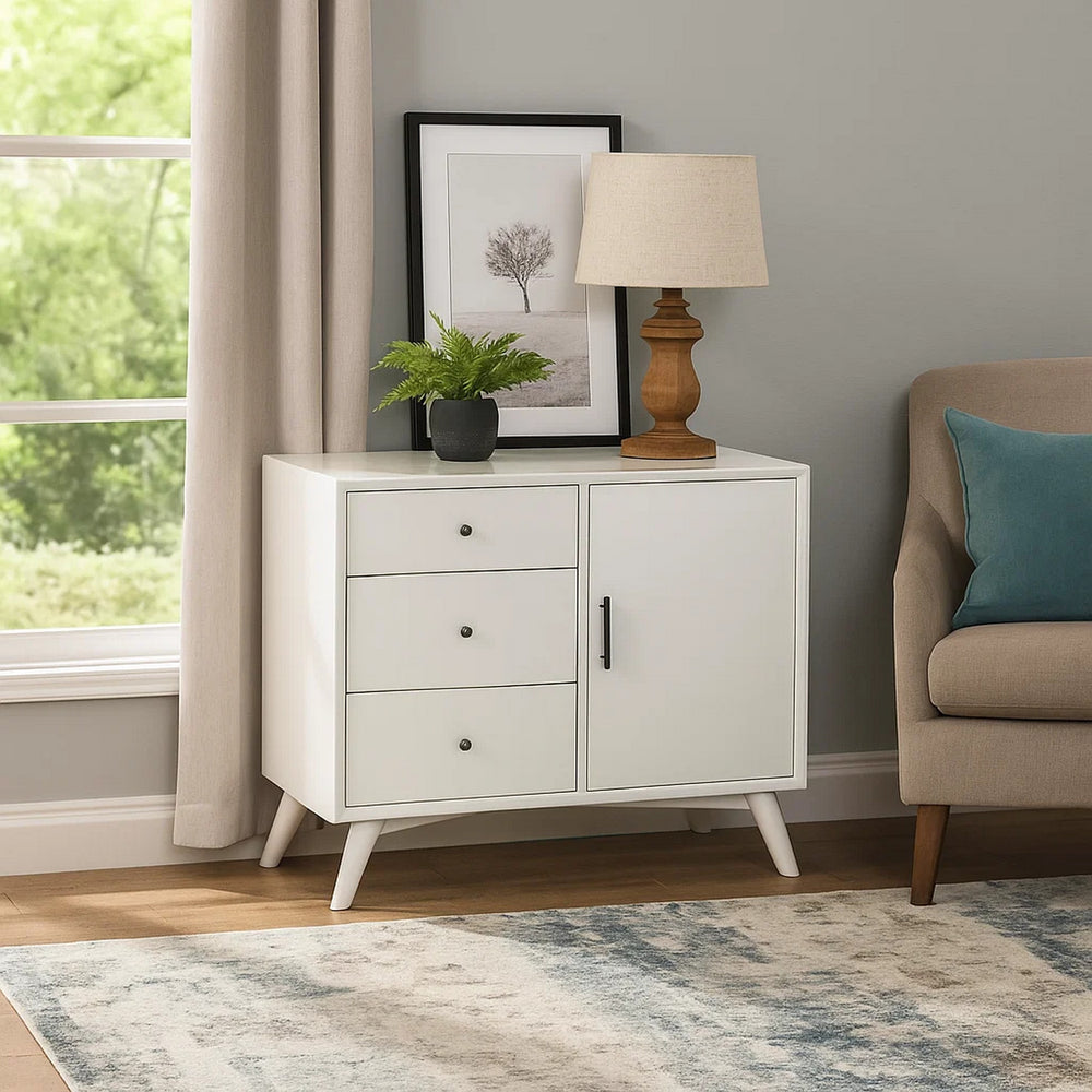 Wood Accent Cabinet | 3 Drawers | 1 Door | White