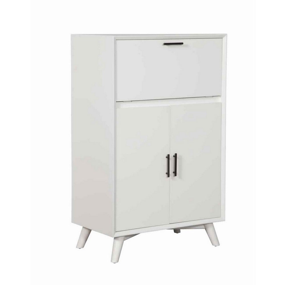 Drop Down Top 2 Door Bar Cabinet with Splayed Legs, White