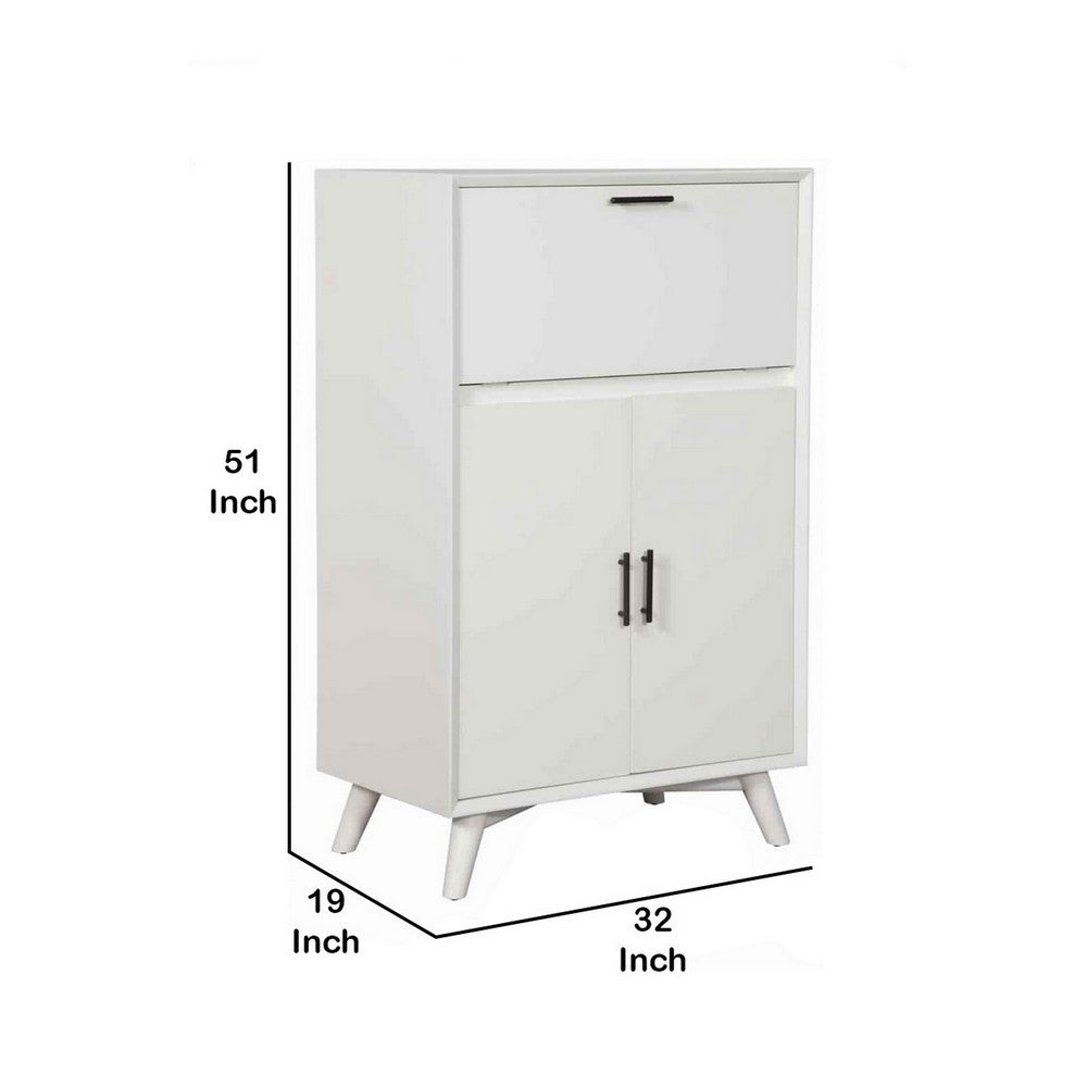 Drop Down Top 2 Door Bar Cabinet with Splayed Legs, White