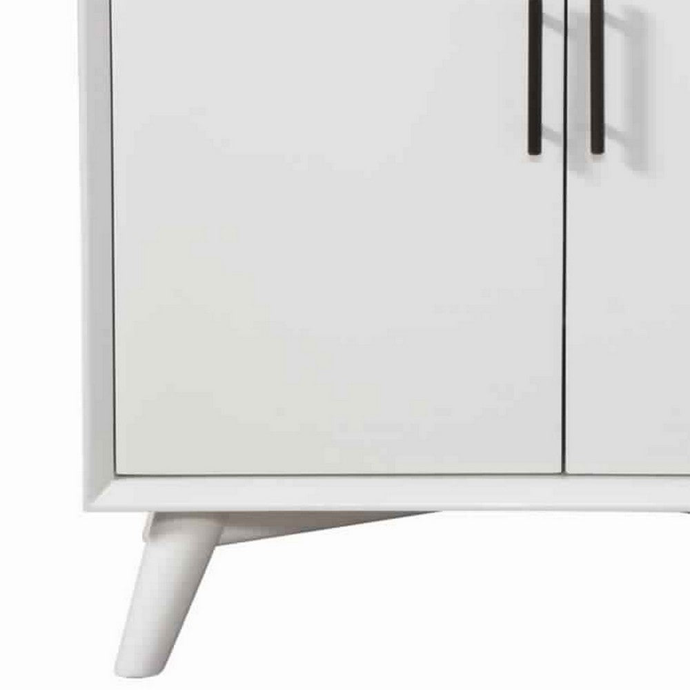Transitional Style 2 Door Wooden Bar Cabinet with Splayed Legs, White