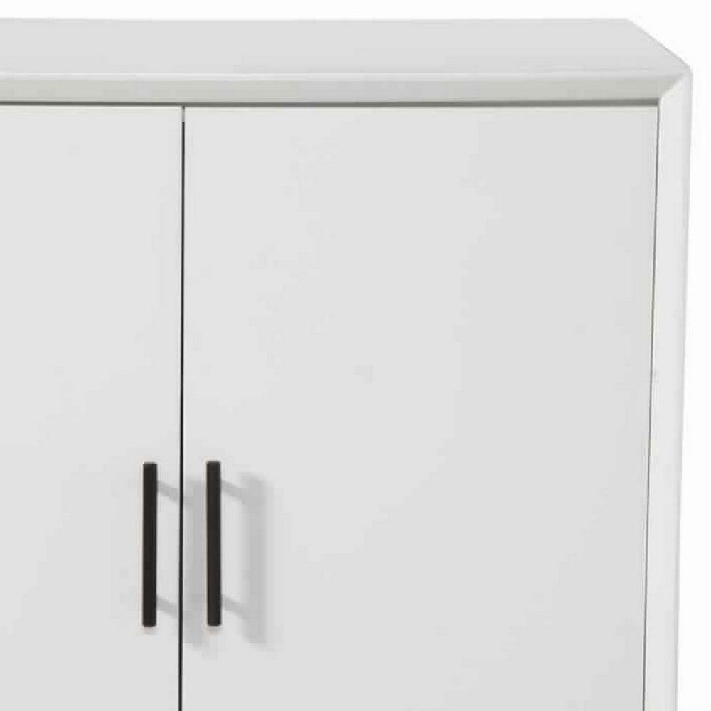Transitional Style 2 Door Wooden Bar Cabinet with Splayed Legs, White
