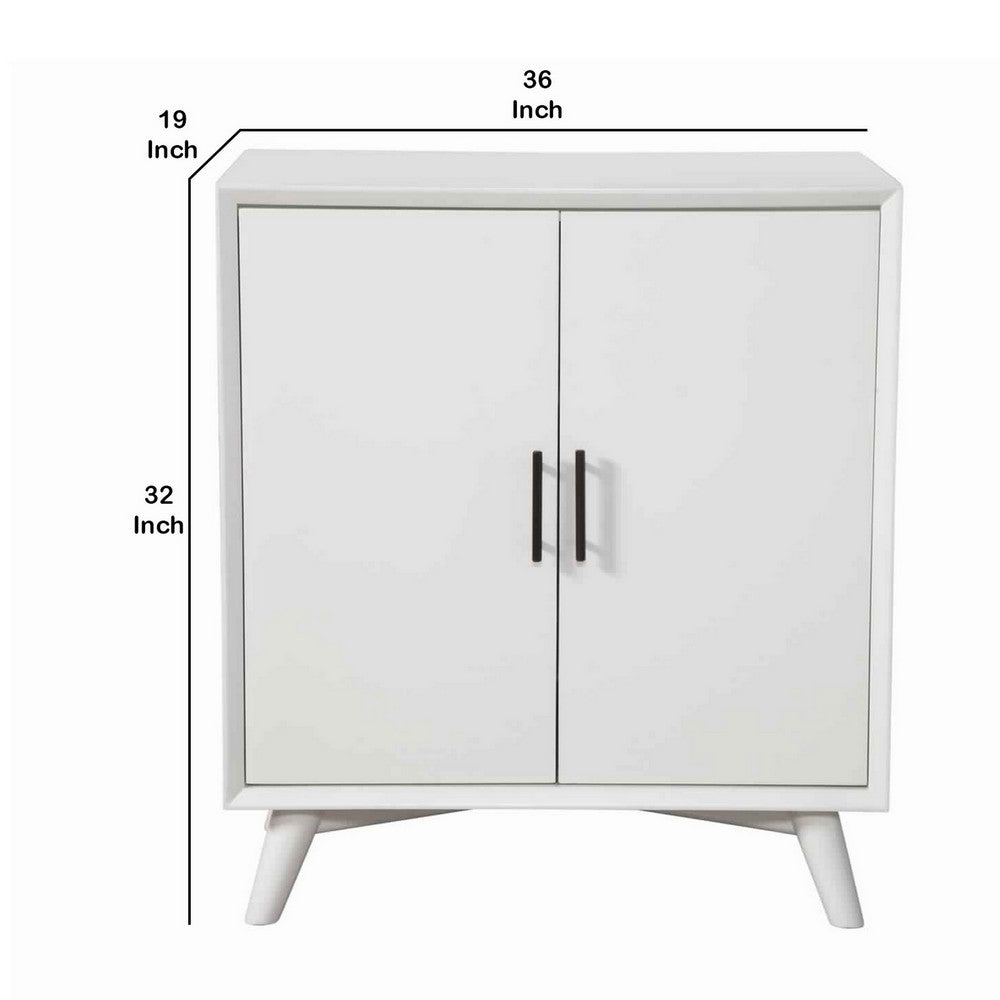 Transitional Style 2 Door Wooden Bar Cabinet with Splayed Legs, White