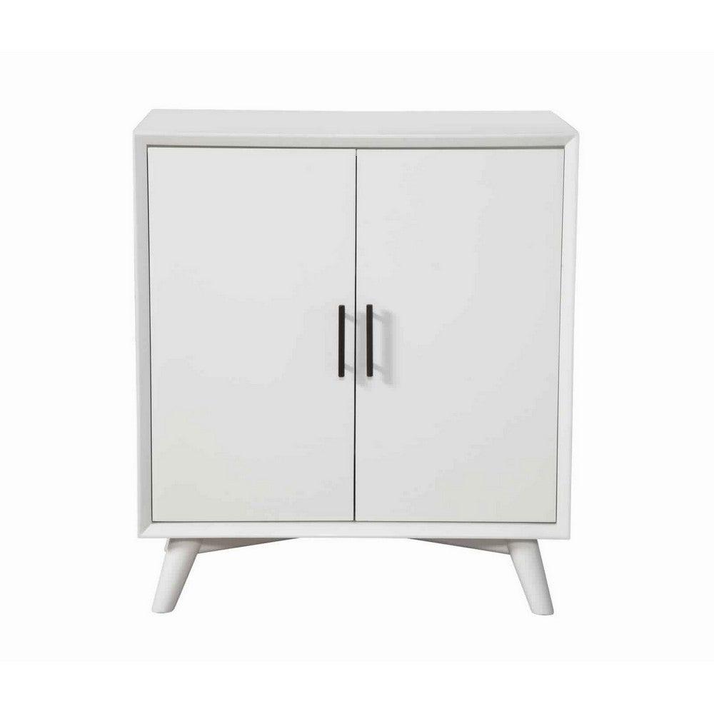 Transitional Style 2 Door Wooden Bar Cabinet with Splayed Legs, White