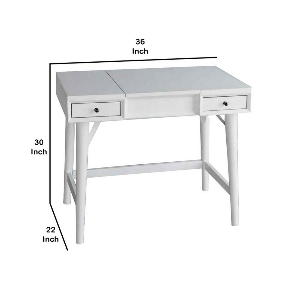 2 Drawer Vanity Desk with Flip Top Mirror and Storage Compartment, White