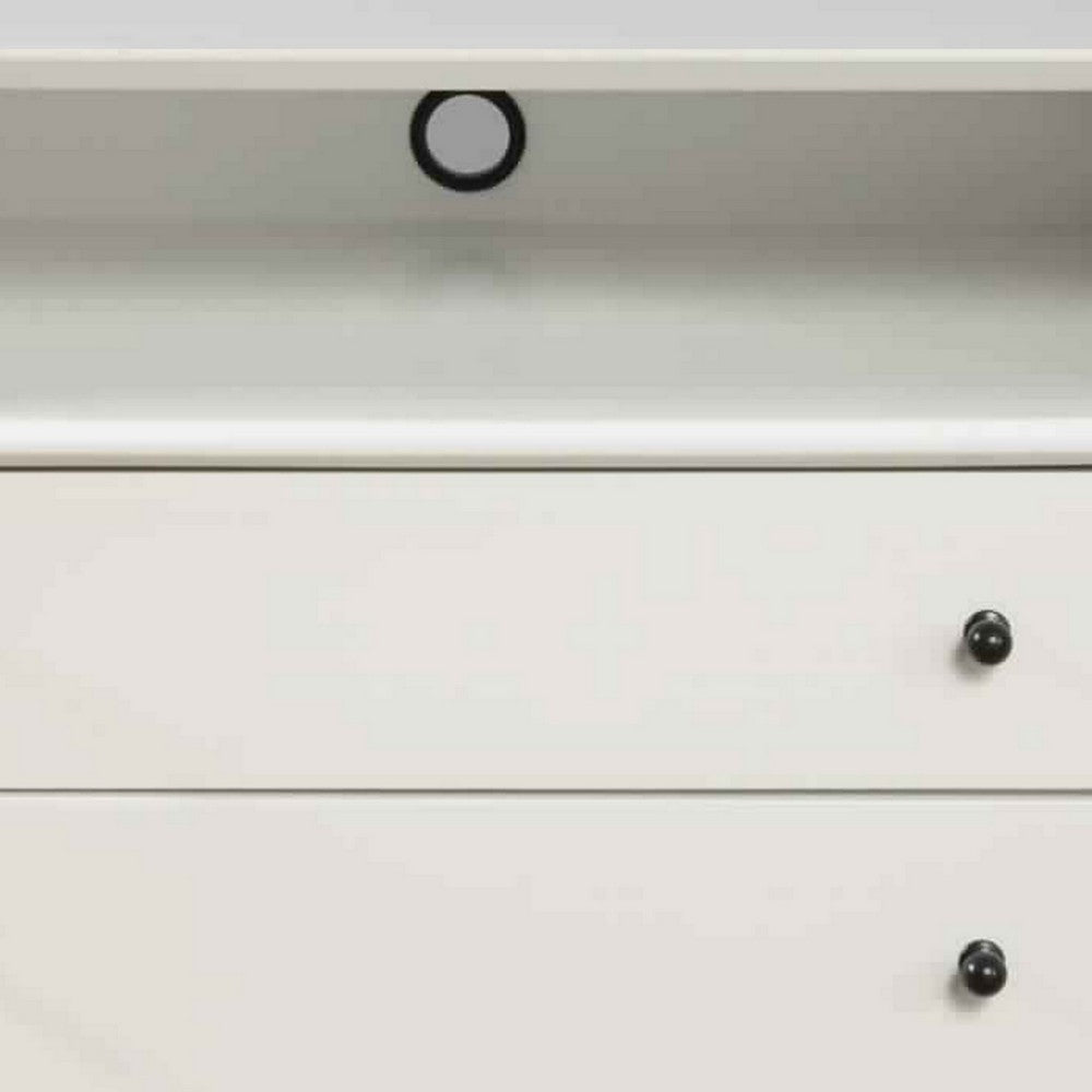 2 Drawer Wooden Nightstand with Open Compartment and Splayed Legs, White