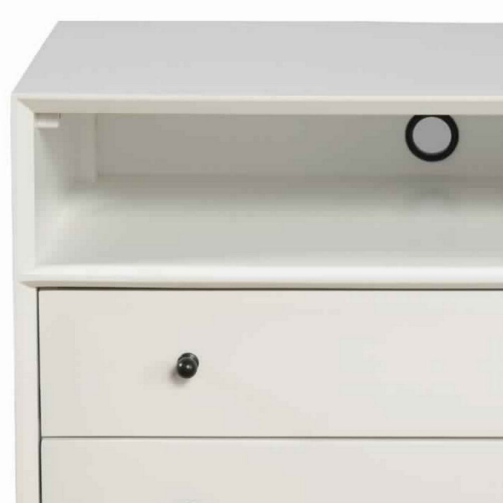 2 Drawer Wooden Nightstand with Open Compartment and Splayed Legs, White