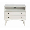 2 Drawer Wooden Nightstand with Open Compartment and Splayed Legs, White