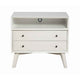 2 Drawer Wooden Nightstand with Open Compartment and Splayed Legs, White