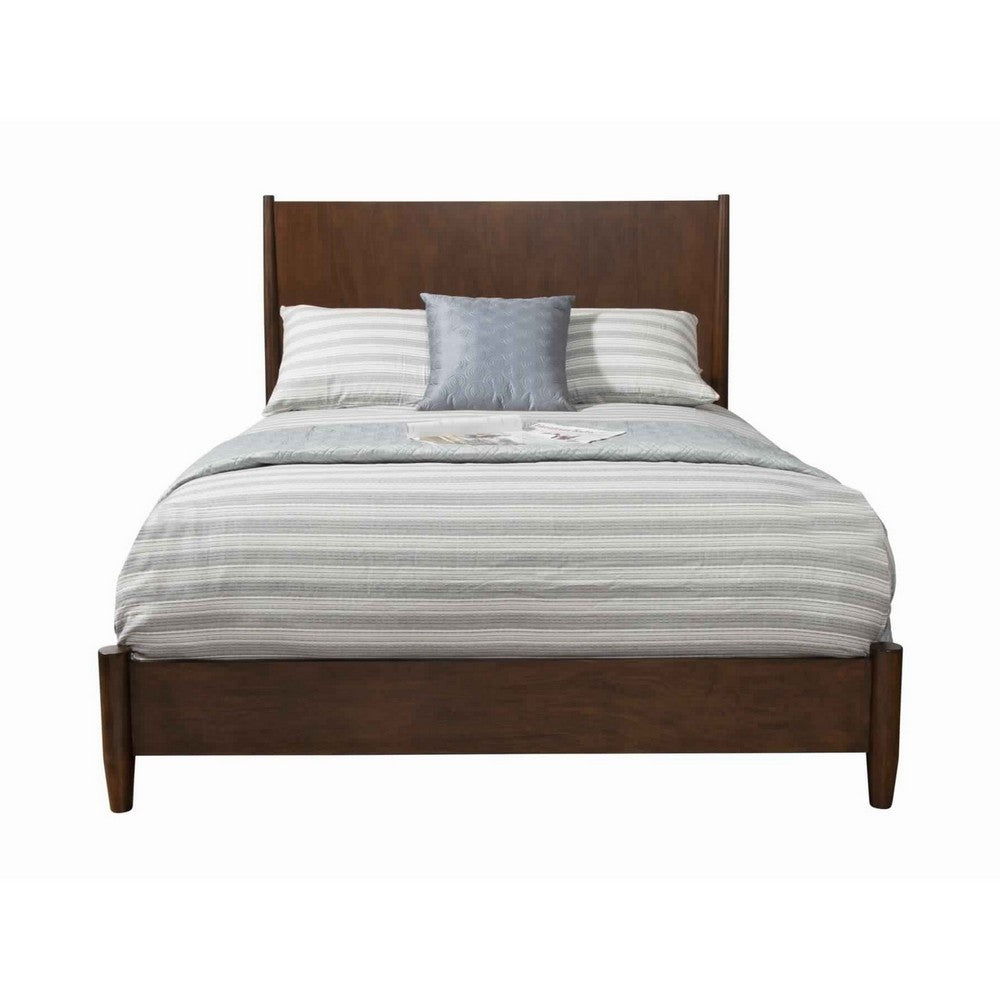 Mid Century Modern Wooden Queen Bed with Round Legs, Brown