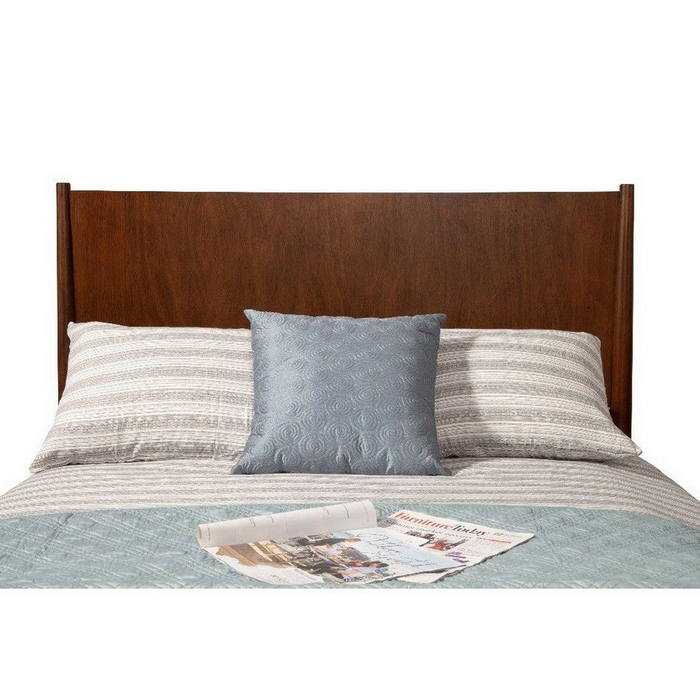Mid Century Modern Wooden Queen Bed with Round Legs, Brown