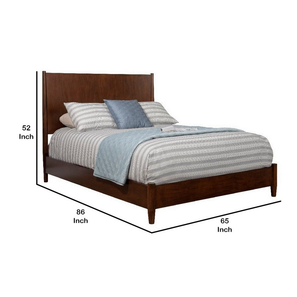 Mid Century Modern Wooden Queen Bed with Round Legs, Brown