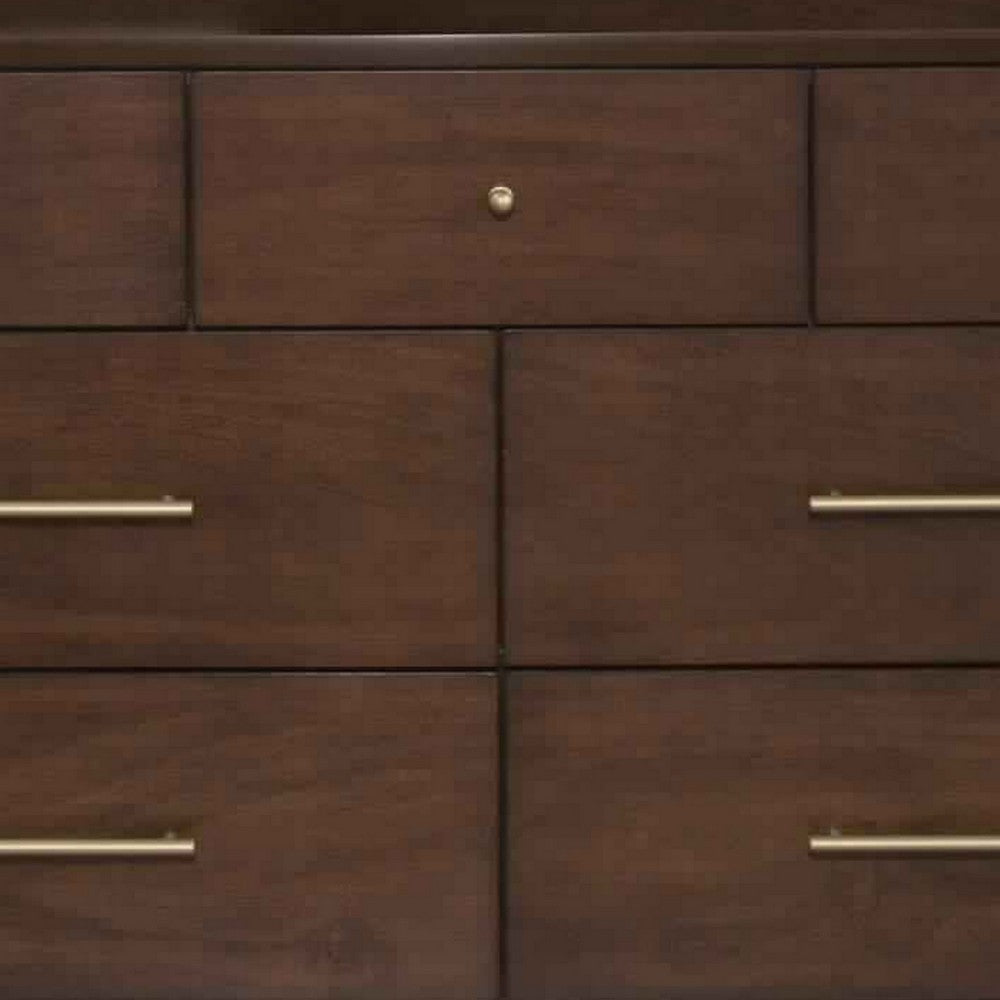 7 Drawer Mid Century Modern Wooden Dresser with Splayed Legs, Brown