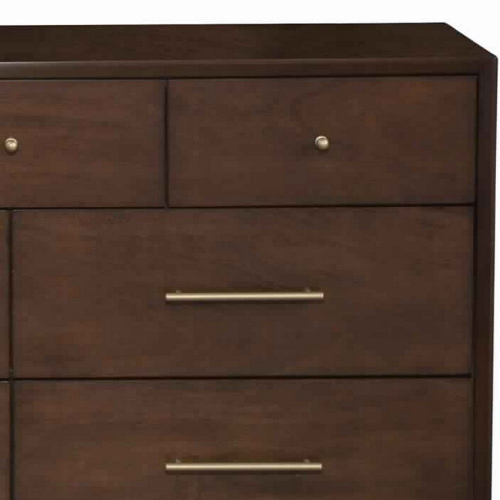 7 Drawer Mid Century Modern Wooden Dresser with Splayed Legs, Brown