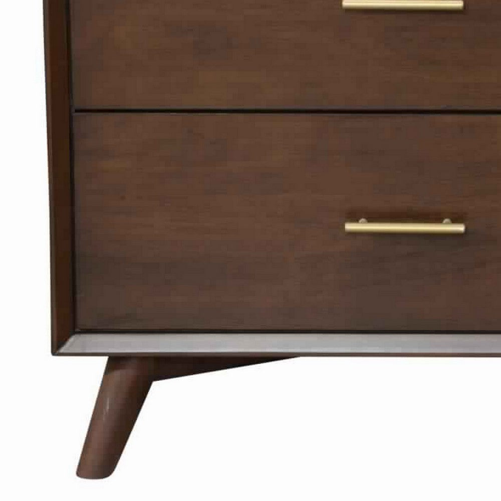 3 Drawer Mid Century Modern Wooden Chest with Splayed Legs, Small, Brown