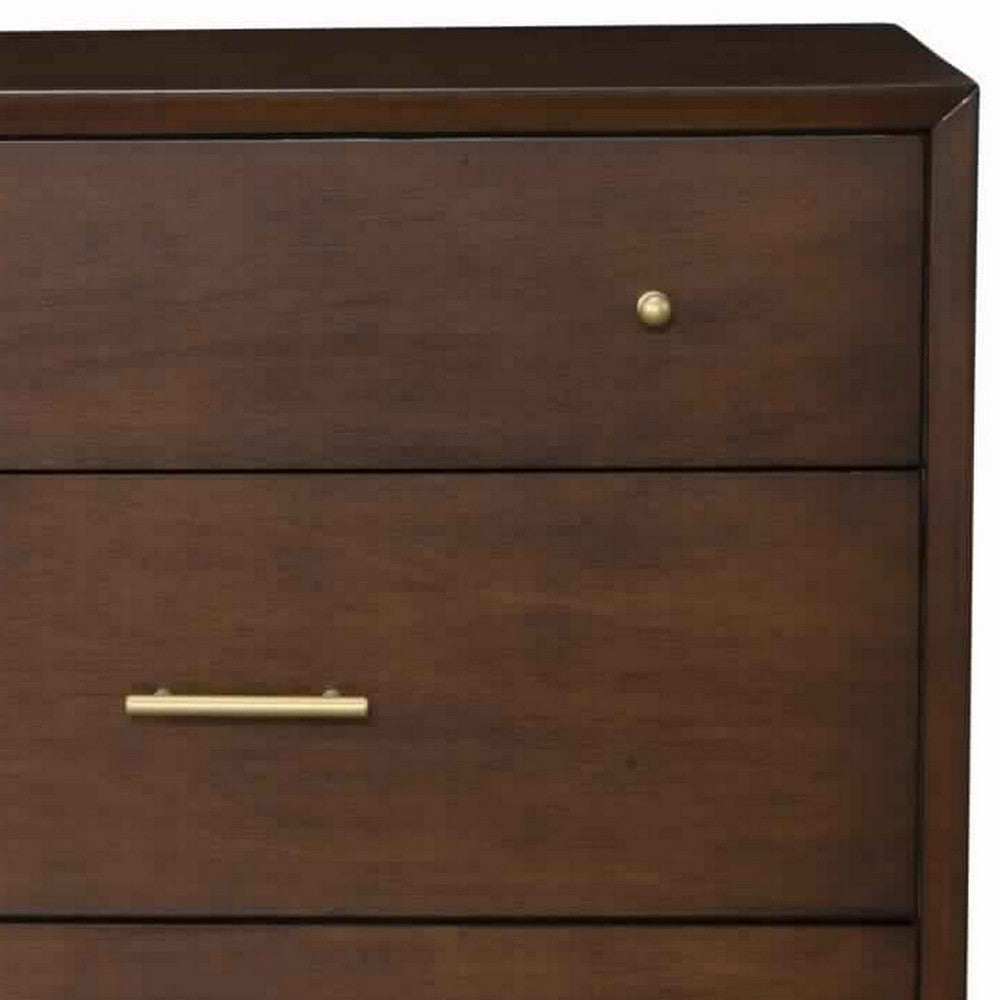 3 Drawer Mid Century Modern Wooden Chest with Splayed Legs, Small, Brown