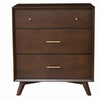3 Drawer Mid Century Modern Wooden Chest with Splayed Legs, Small, Brown