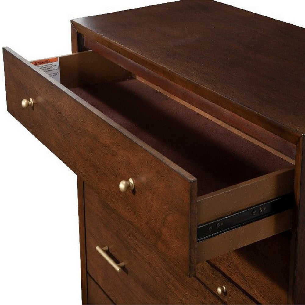 4 Drawer Mid Century Modern Wooden Chest with Pull Out Tray Brown By Casagear Home BM222503