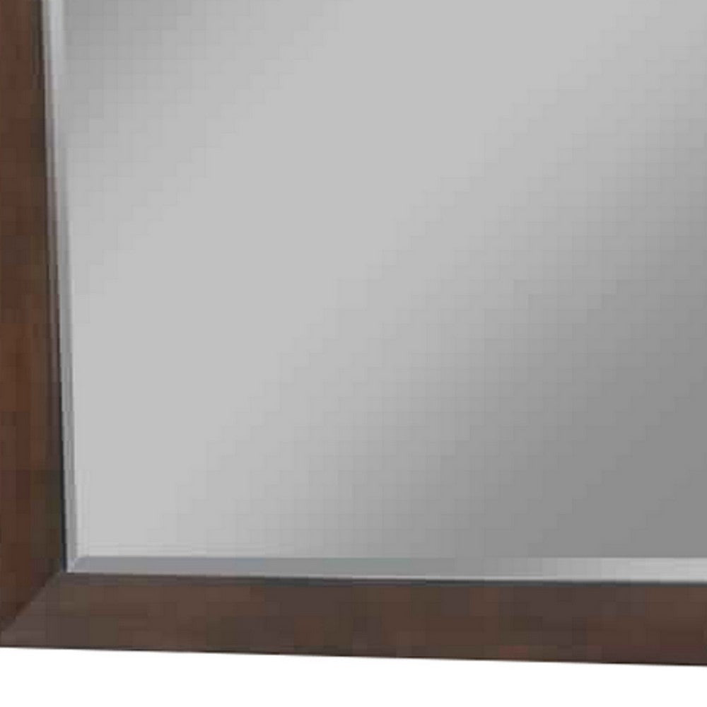 Mid Century Modern Rectangular Molded Mirror with Wooden Frame, Brown
