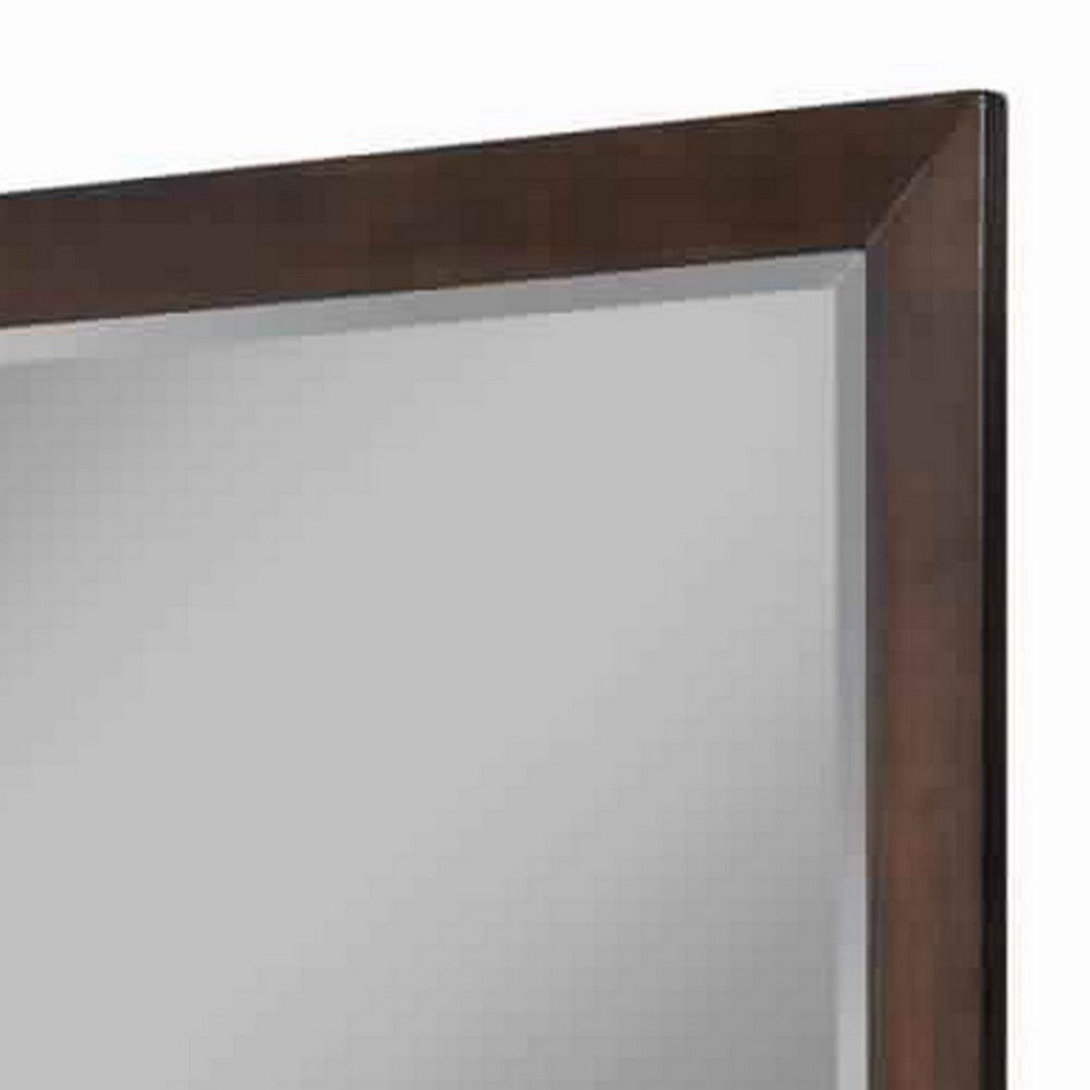 Mid Century Modern Rectangular Molded Mirror with Wooden Frame, Brown