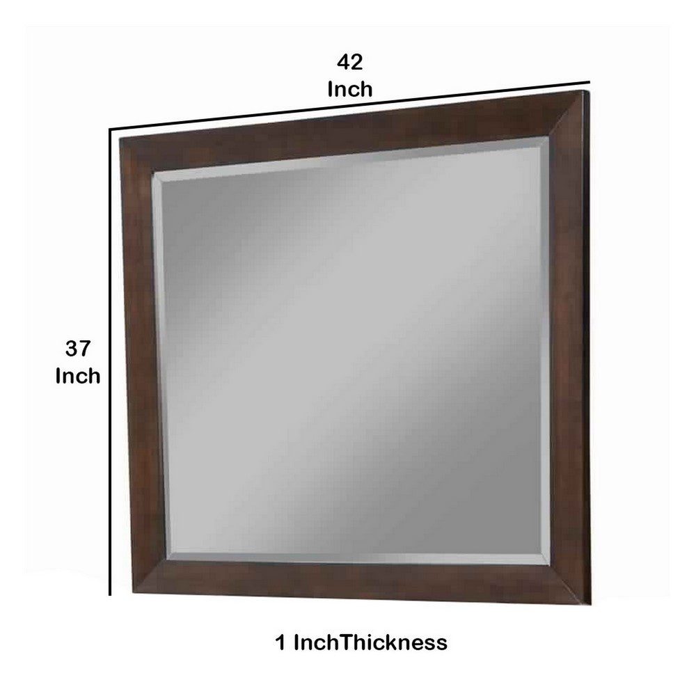Mid Century Modern Rectangular Molded Mirror with Wooden Frame, Brown