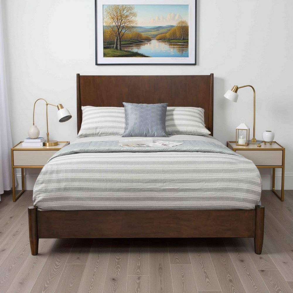 Mid Century Modern Wood California King Bed | Round Legs | Brown