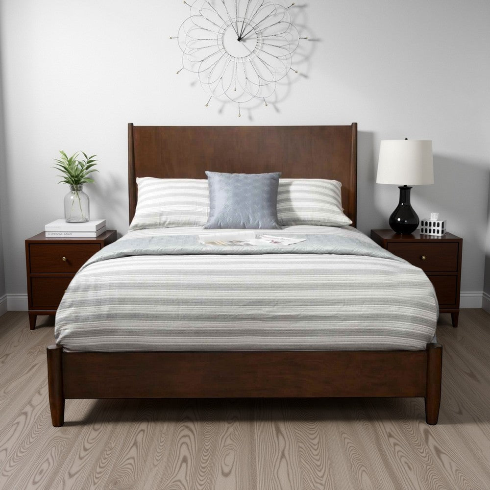 Mid Century Modern Wood Standard King Bed | Round Legs | Brown